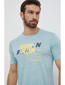 Mizuno t-shirt do biegania Core Run kolor turkusowy z nadrukiem J2GAB008