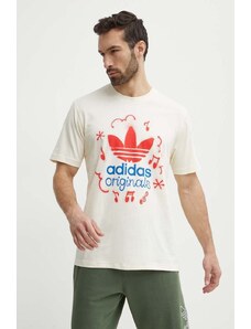 adidas Originals t-shirt bawełniany męski kolor beżowy z nadrukiem IS2895