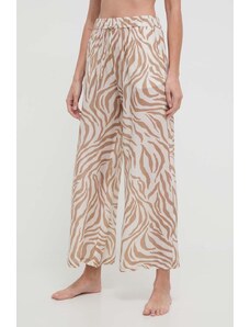 Max Mara Beachwear spodnie plażowe jedwabne kolor beżowy szerokie high waist 2416131019600