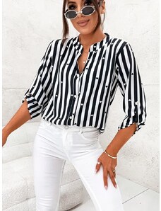MOON Koszulowa bluzka w pasy czarno-biała (739)