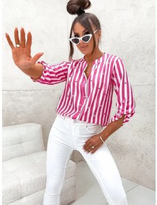 MOON Koszulowa bluzka w pasy różowo-biała (739)