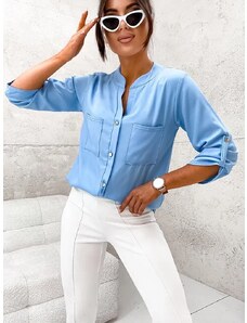 MOON Koszulowa bluzka ze stójką niebieska (713)