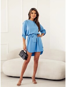 MOON Elegancka sukienka z rozpinanym dekoltem niebieska (013)