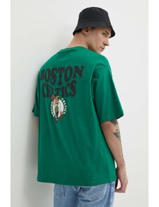 New Era t-shirt bawełniany męski kolor zielony z nadrukiem BOSTON CELTICS