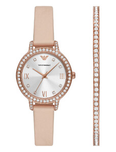 Zestaw zegarek i bransoletka Emporio Armani Cleo Gift Set AR80069SET Rose Gold/Beige