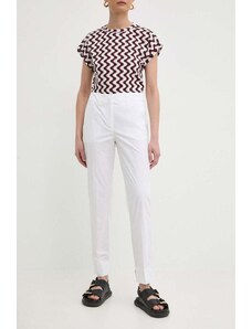 Marella spodnie damskie kolor biały fason cygaretki high waist 2413131032200