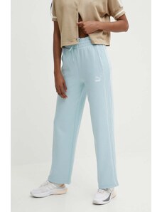 Puma spodnie dresowe T7 High Waist Pant kolor niebieski gładkie 624212