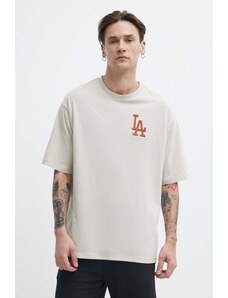 New Era t-shirt bawełniany męski kolor beżowy z aplikacją LOS ANGELES DODGERS