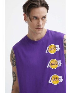 New Era t-shirt bawełniany męski kolor fioletowy LOS ANGELES LAKERS