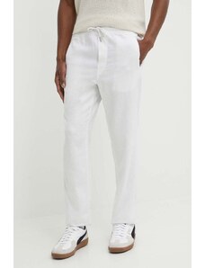 Solid spodnie lniane kolor biały proste