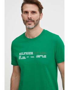 Tommy Hilfiger t-shirt bawełniany męski kolor zielony z nadrukiem MW0MW34435
