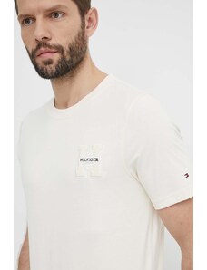 Tommy Hilfiger t-shirt bawełniany męski kolor beżowy z aplikacją MW0MW34436