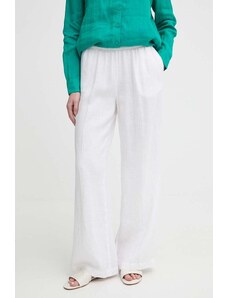 Sisley spodnie lniane kolor biały szerokie high waist