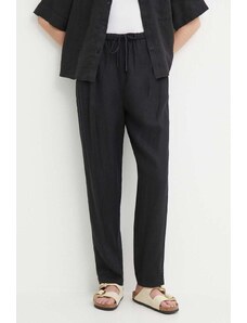 Tommy Hilfiger spodnie lniane kolor czarny proste high waist WW0WW41347