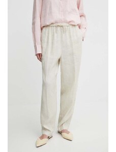 Tommy Hilfiger spodnie lniane kolor beżowy proste high waist WW0WW41347