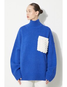 JW Anderson sweter wełniany Textured Patch Pocket Turtleneck Jumper damski kolor niebieski ciepły z golfem KW1150.YN0144.823