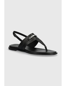 Calvin Klein sandały skórzane FLAT TP SANDAL METAL BAR LTH damskie kolor czarny HW0HW02031