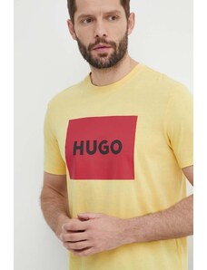 HUGO t-shirt bawełniany męski kolor żółty z nadrukiem 50467952