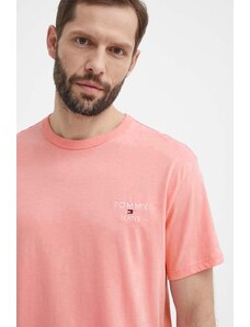Tommy Jeans t-shirt bawełniany męski kolor różowy z aplikacją DM0DM18872