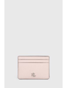 Lauren Ralph Lauren etui na karty skórzane kolor różowy