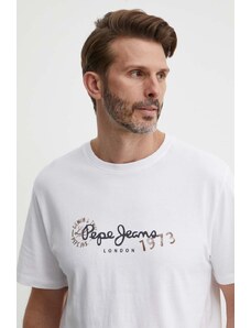 Pepe Jeans t-shirt CAMILLE męski kolor biały z nadrukiem PM509373
