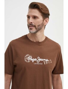 Pepe Jeans t-shirt CAMILLE męski kolor brązowy z nadrukiem PM509373
