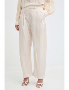 Pinko spodnie damskie kolor beżowy proste high waist 103577 A1TX