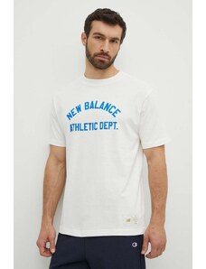 New Balance t-shirt bawełniany męski kolor beżowy z nadrukiem MT41514SST