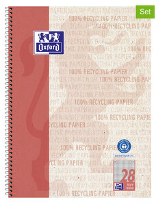 Oxford Kołozeszyty (5 szt.) "Oxford Recycling" w kolorze czerwonym - A4