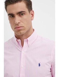 Polo Ralph Lauren koszula męska kolor różowy slim z kołnierzykiem button-down