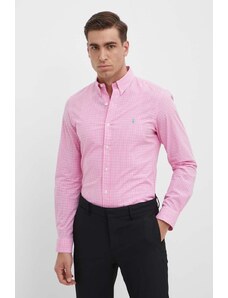 Polo Ralph Lauren koszula męska kolor różowy slim z kołnierzykiem button-down