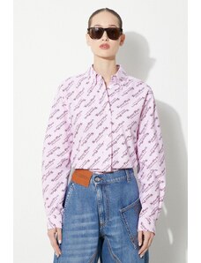 Kenzo koszula bawełniana Printed Slim Fit Shirt damska kolor różowy regular z kołnierzykiem klasycznym FE52CH0879D2.30