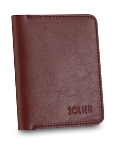 Solier Accessories Cienki skórzany męski portfel z bilonówką SOLIER SW15 SLIM bordowy