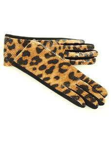 marka niezdefiniowana Rękawiczki damskie z błyszczącymi cętkami - brąz camel