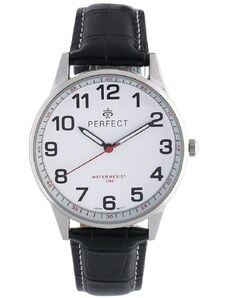 Perfect Zegarek męski kwarcowy klasyczny skórzany pasek z białym obszyciem C410