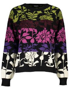 Damski piękny sweter w kontrastowe kwiaty DESIGUAL