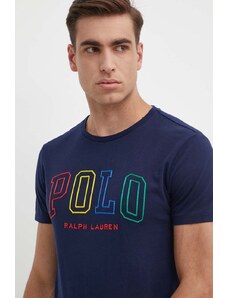 Polo Ralph Lauren t-shirt bawełniany męski kolor niebieski z aplikacją