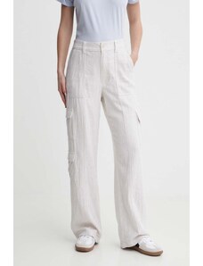 Hollister Co. spodnie lniane kolor biały szerokie high waist
