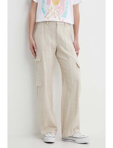 Hollister Co. spodnie lniane kolor beżowy szerokie high waist