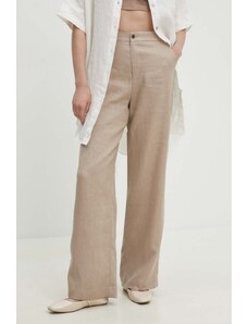 Answear Lab spodnie lniane kolor beżowy proste high waist