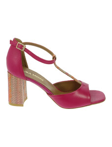 Laura Messi Różowe eleganckie sandały ze skóry naturalnej