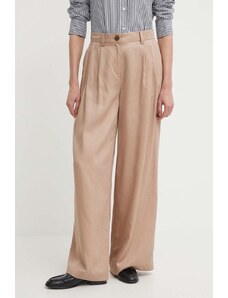 Sisley spodnie damskie kolor beżowy szerokie high waist
