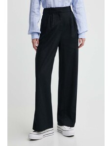 Abercrombie & Fitch spodnie lniane kolor czarny proste high waist