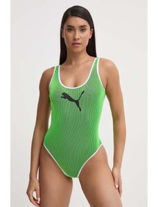 Puma jednoczęściowy strój kąpielowy Contour Rib kolor zielony miękka miseczka 938342