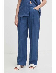 United Colors of Benetton spodnie lniane kolor niebieski fason chinos high waist