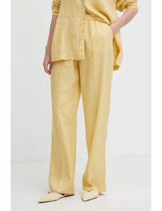 United Colors of Benetton spodnie lniane kolor żółty proste high waist