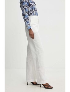 Answear Lab spodnie lniane kolor biały szerokie high waist