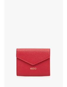 Mały czerwony portfel damski z włoskiej skóry naturalnej Estro ER00115026