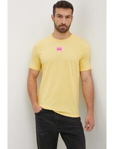 HUGO t-shirt bawełniany męski kolor żółty z aplikacją 50447978