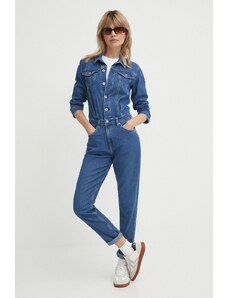 Pepe Jeans kombinezon jeansowy JESSICA kolor granatowy z kołnierzykiemm PL230490